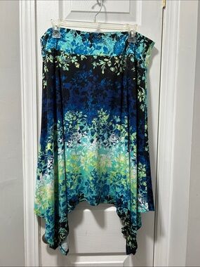 Robert Louis Teal, Navy & Aqua Floral Asymmetrical Handkerchief Skirt